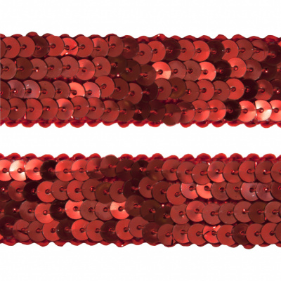 Тесьма с пайетками 3, шир. 20 мм/уп. 25+/-1 м, цвет красный - купить в Севастополе. Цена: 778.19 руб.