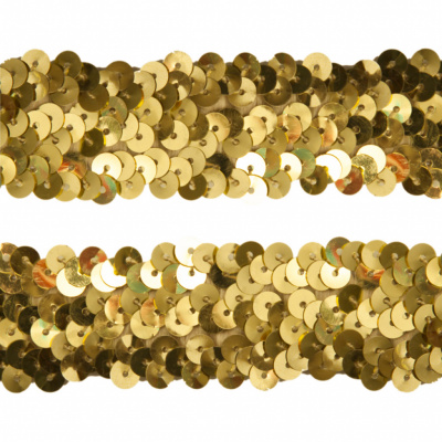 Тесьма с пайетками D16, шир. 30 мм/уп. 25+/-1 м, цвет золото - купить в Севастополе. Цена: 1 087.39 руб.