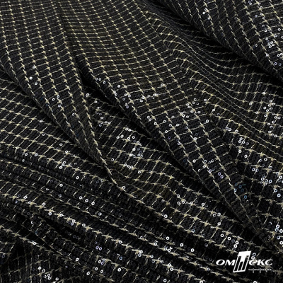 Ткань костюмная с пайетками, 100%полиэстр, 460+/-10 гр/м2, 150см #309 - цв. чёрный - купить в Севастополе. Цена 1 203.93 руб.