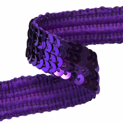 Тесьма с пайетками 12, шир. 20 мм/уп. 25+/-1 м, цвет фиолет - купить в Севастополе. Цена: 778.19 руб.
