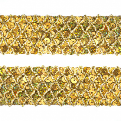 Тесьма с пайетками D16, шир. 35 мм/уп. 25+/-1 м, цвет золото - купить в Севастополе. Цена: 1 281.60 руб.