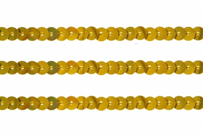 Пайетки "ОмТекс" на нитях, SILVER SHINING, 6 мм F / упак.91+/-1м, цв. 48 - золото - купить в Севастополе. Цена: 356.19 руб.