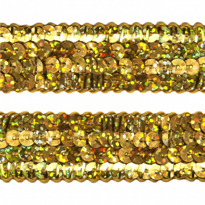 Тесьма с пайетками D16, шир. 20 мм/уп. 25+/-1 м, цвет золото - купить в Севастополе. Цена: 786.13 руб.